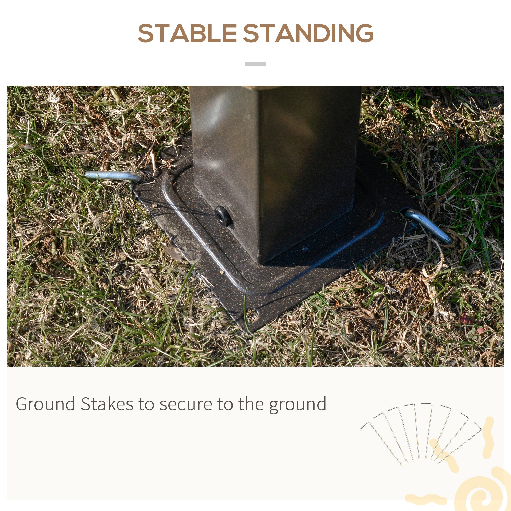 Outsunny 10' X 10' Hardtop Gazebo demonstrating stable standing with ground stakes securely anchoring the gazebo to the ground.