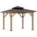 Outsunny 11' x 11' Wood Frame Hardtop Gazebo with Dual-Tier Galvanized Steel Roof and Vents showcasing its sturdy design and natural wood finish.