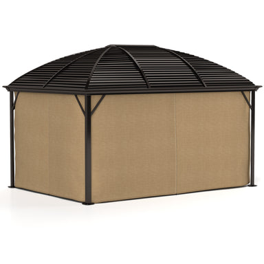 Outsunny 10' x 13' Hardtop Aluminum Gazebo showcasing its durable design with weather-resistant curtains. Perfect for enhancing your outdoor space.