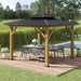 The Outsunny 11' x 11' Wood Frame Hardtop Gazebo in a garden setting, featuring a stylish design and a spacious dining area underneath.