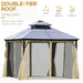 Close-up of the Outsunny 10' x 10' Metal Hardtop Gazebo Canopy showcasing its double-tier roof design that allows for airflow and UV protection.