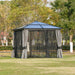 Outsunny 10' X 10' Heavy Duty Aluminum Hardtop Gazebo featuring waterproof netting and curtains in a lush outdoor setting.