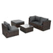 Dream Yard Oasis™ 5-Piece Brown PE Wicker Patio Furniture Set for 4 showcasing the versatility with separate seating options and the elegant glass coffee table.