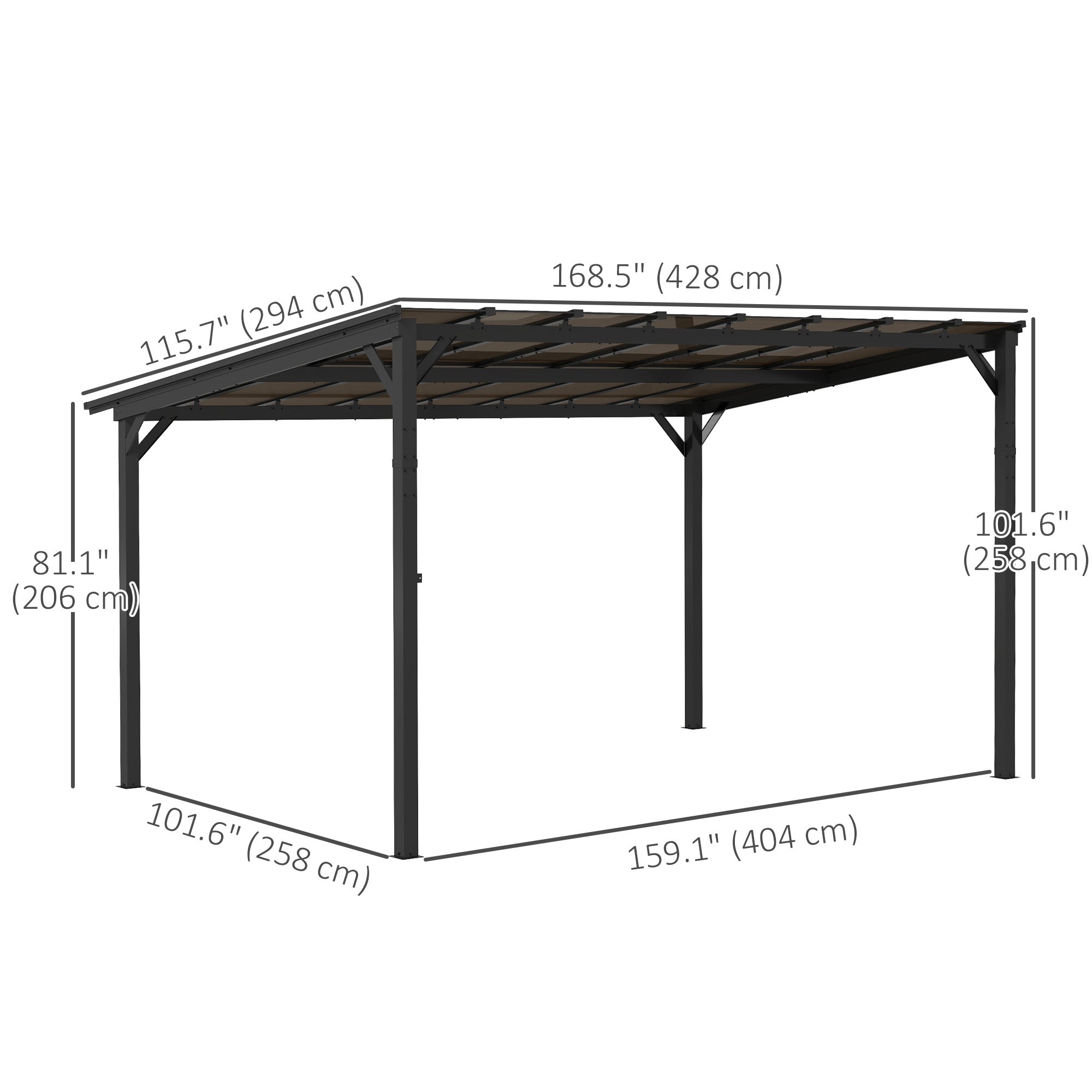 Dimensions of the Outsunny 10' x 14' Waterproof Hardtop Gazebo, highlighting its ample size for garden furniture and gatherings.