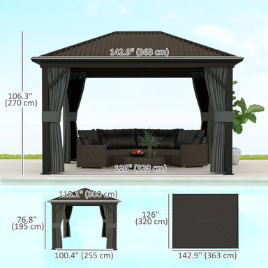 Outsunny 10' x 12' Hardtop Gazebo dimensions displayed, showcasing its generous space and sturdy design, ideal for enhancing your outdoor experience.