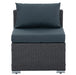 Single corner chair from the 7-Piece Patio Furniture Set with dark gray PE wicker and plush cushions, perfect for enhancing outdoor comfort.