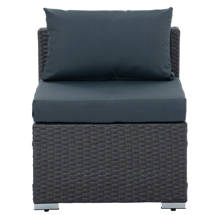 Single corner chair from the 7-Piece Patio Furniture Set with dark gray PE wicker and plush cushions, perfect for enhancing outdoor comfort.
