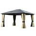 Outsunny 14'x12' Aluminum Patio Gazebo Canopy featuring a stylish design with a durable polycarbonate roof, elegant side curtains, and mosquito netting for outdoor comfort.