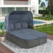 Stylish outdoor wicker daybed with a retractable canopy and plush gray cushions from Dream Yard Oasis, ideal for enjoying sunny days in the U STYLE Outdoor Wicker Daybed Sunbed Set.