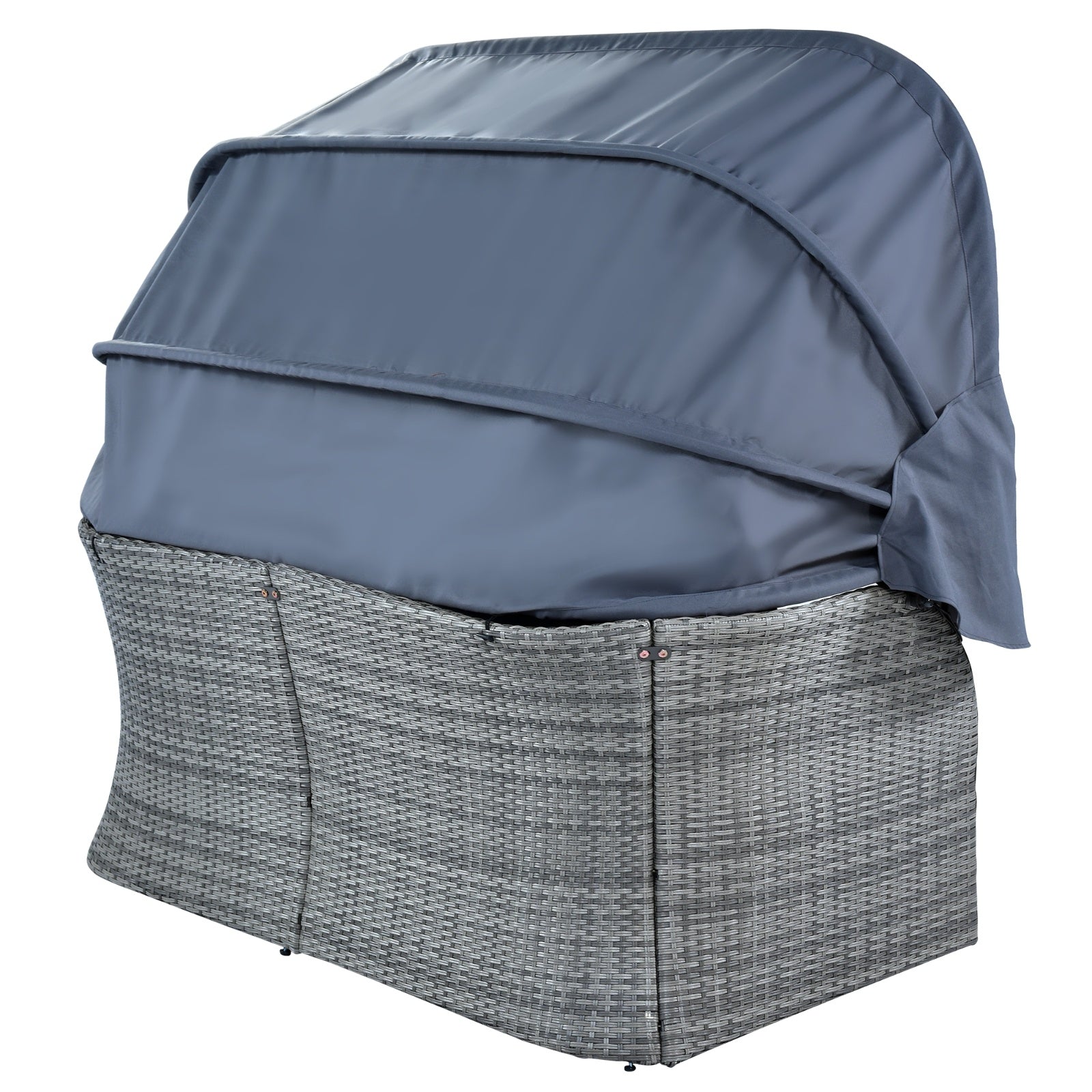 Back view of a luxurious outdoor sofa with a retractable canopy, as seen in the U STYLE Outdoor Wicker Daybed Sunbed Set with Canopy by Dream Yard Oasis.