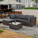 Dream Yard Oasis™ 5-Piece Brown PE Wicker Patio Furniture Set for 4, featuring a spacious sectional sofa with plush cushions and a glass-topped coffee table, perfect for outdoor gatherings.