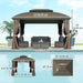 Dimensions of the Outsunny 10' x 12' Hardtop Patio Gazebo displayed in an outdoor setting with comfortable furniture.