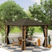 Outsunny 10' x 12' Hardtop Gazebo displayed in a stylish outdoor setting, featuring its spacious design, decorative curtains, and a relaxing ambiance.