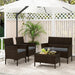 4-Piece Gray Patio Rattan Conversation Set with Comfortable Cushions & Sturdy Design, arranged under a stylish umbrella with decorative plants in a cozy outdoor space.