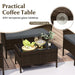 Practical coffee table from the Dream Yard Oasis™ 4-Piece Gray Patio Rattan Conversation Set, showcasing a tempered glass tabletop secured with 4 suction cups, perfect for enjoying snacks and drinks outdoors.
