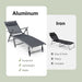 Adjustable Outdoor Aluminum Chaise Lounge Chair with Quick-Drying Fabric & Removable Pillow comparison image showcasing the benefits of aluminum over iron for durability and stability.