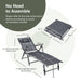 Adjustable Outdoor Aluminum Chaise Lounge Chair with Quick-Drying Fabric & Removable Pillow with detailed size instructions and dimensions highlighted for easy assembly.