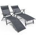 Front view of two Adjustable Outdoor Aluminum Chaise Lounge Chairs with Quick-Drying Fabric & Removable Pillow, showcasing their modern design.