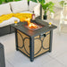 28" Square Fire Pit Table with 50000 BTU, Cover & Elegant Fire Glass for Outdoor Gatherings, featuring a cozy fire with stylish surroundings, ideal for outdoor entertaining.