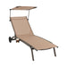 Heavy-Duty Adjustable Chaise Lounge Chair with Canopy & Cup Holder in Brown, featuring easy move wheels.