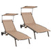 Set of two Heavy-Duty Adjustable Chaise Lounge Chairs with Canopies & Cup Holders in Brown, designed for comfort and convenience.