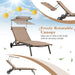 Heavy-Duty Adjustable Chaise Lounge Chair with Canopy & Cup Holder in Brown, illustrating the rotatable canopy for sun protection.