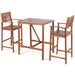 3-Piece Acacia Wood Patio Bar Set with Sunflower Backrest featuring a bar table and two stools in a warm wooden finish, perfect for outdoor gatherings.