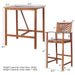Detailed dimensions of the 3-Piece Acacia Wood Patio Bar Set with Sunflower Backrest, including measurements for the bar table and stools for easy setup.
