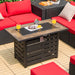 42-Inch Propane Fire Pit Table showcasing its stylish design and functionality in an outdoor setting, perfect for cozy gatherings with a 50,000 BTU heat output.