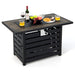Close-up view of the 42-Inch Propane Fire Pit Table featuring drinks and snacks, showcasing its durable steel construction and elegant design for outdoor entertainment.