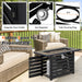 Hidden storage for a propane tank in the Dream Yard Oasis™ 42-Inch Propane Fire Pit Table, featuring a gas regulator and magnetic door holder.