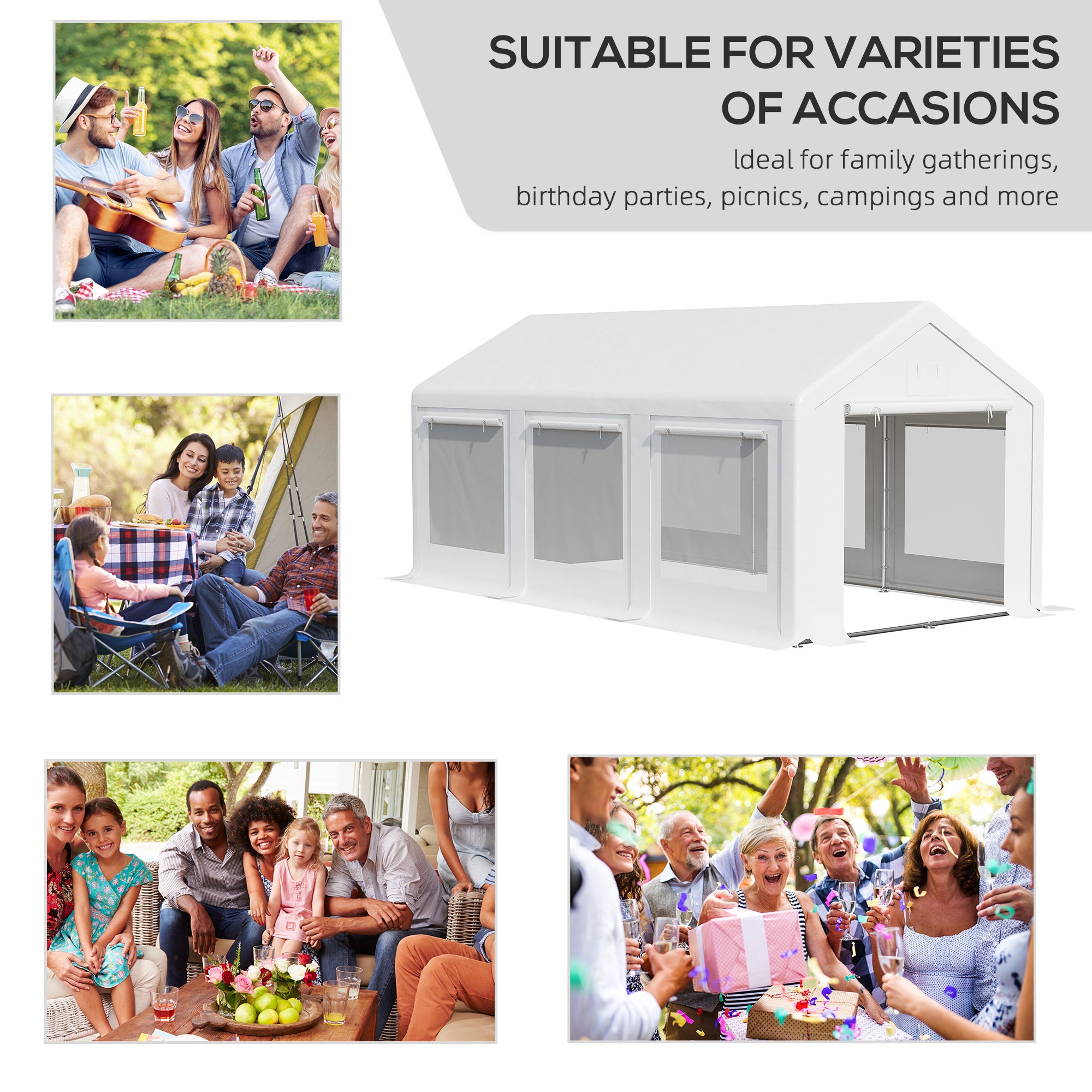 The Outsunny 20' x 10' Outdoor Party Tent Canopy set up for various occasions like family gatherings, birthday parties, and picnics.
