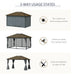 Outsunny 13' x 10' Aluminum Hardtop Gazebo with Canopy, Netting & Curtains in Grey showcasing 3-way usage states for blocking sunlight, protecting from insects, and open-air options.