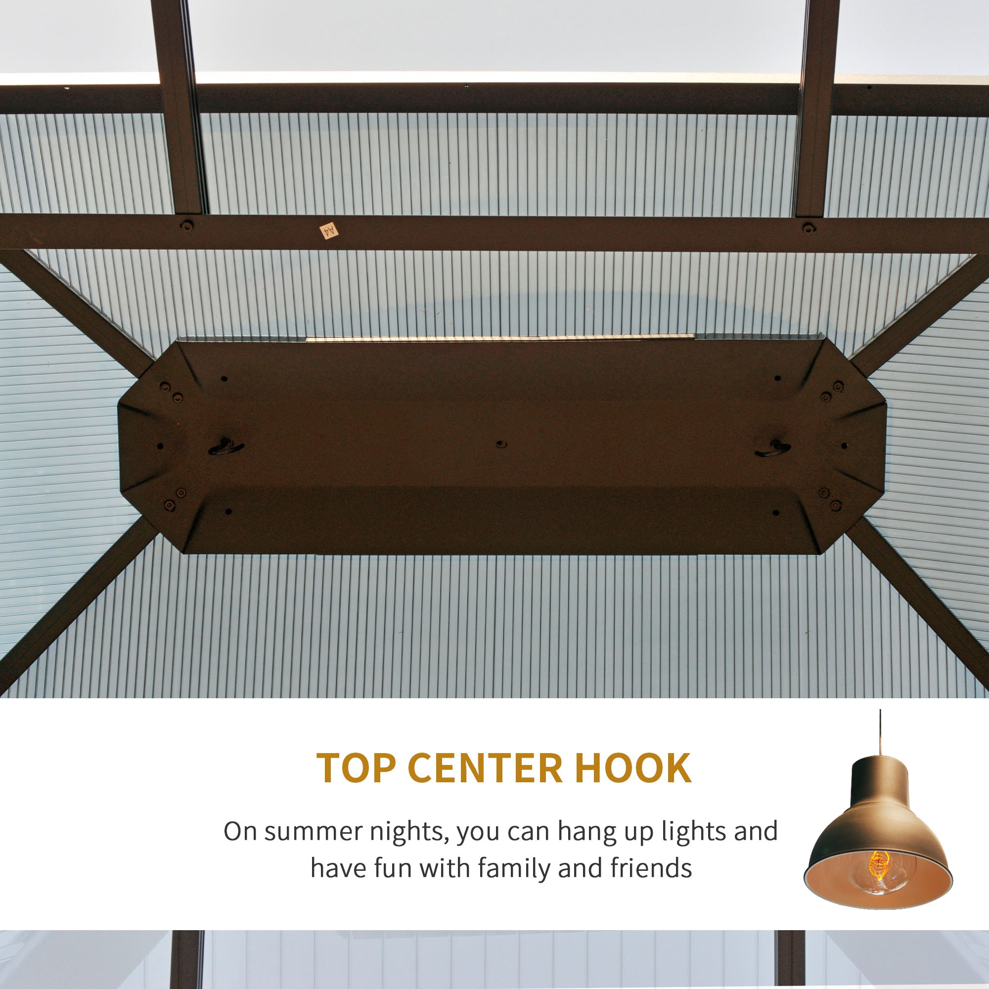 Underneath view of Outsunny 10'X12' Hardtop Gazebo, showcasing the top center hook for hanging lights.