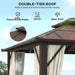 Close-up of the double-tier roof on the Outsunny 10' x 13' Hardtop Gazebo Canopy, highlighting its UPF30+ protection and waterproof polycarbonate panels.