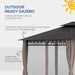 Detailed view of the Outsunny 12' x 10' Double Roof Hardtop Gazebo, highlighting the galvanized metal column and combined metal and aluminum top frame for rust resistance and strength.