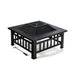 32-Inch 3-In-1 Outdoor Square Fire Pit Table with BBQ Grill, Ice Bucket & Rain Cover featuring a black heavy-duty steel construction.