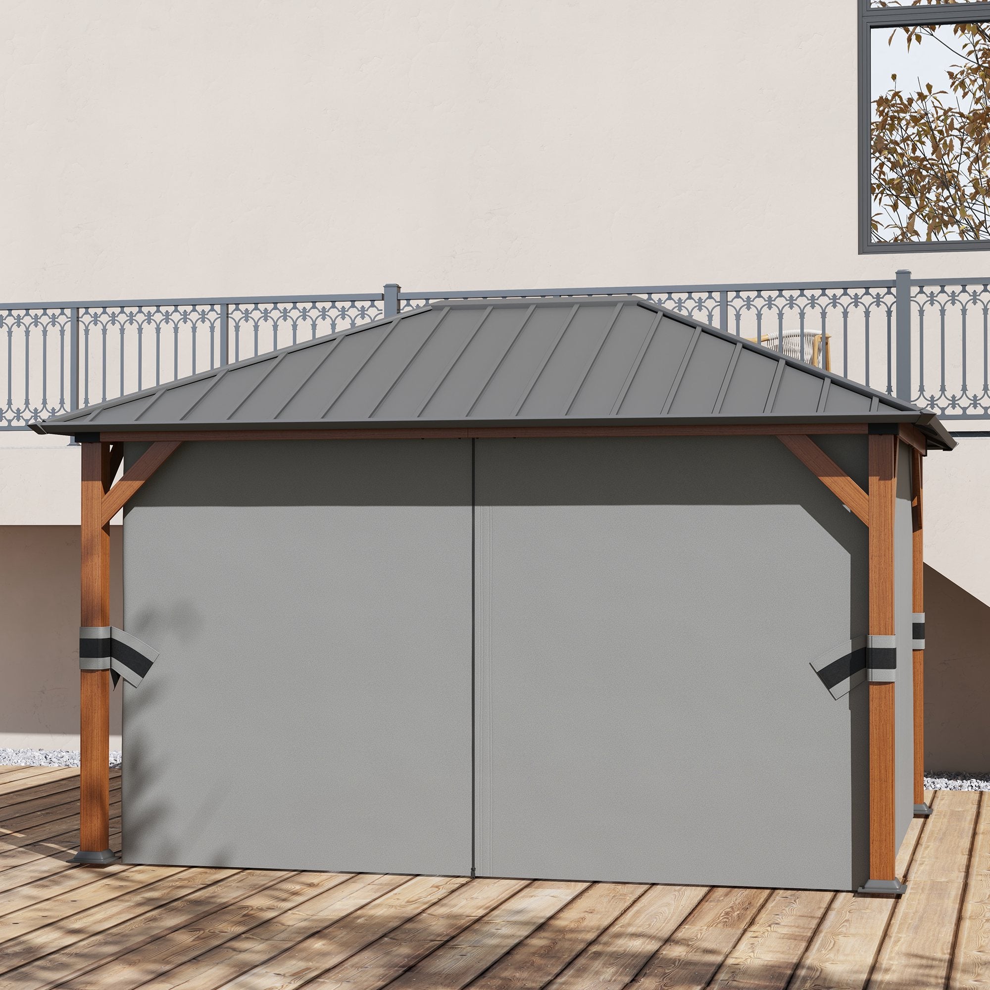Outsunny 13' x 10' Hardtop Gazebo displayed in a sunny garden, showcasing its sturdy construction and elegant design, ideal for all-season use.