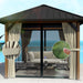 Outsunny 10' x 10' Waterproof Hardtop Metal Gazebo featuring elegant curtains and protective netting, perfect for outdoor privacy and comfort. Ideal for creating a cozy space for gatherings and relaxation.