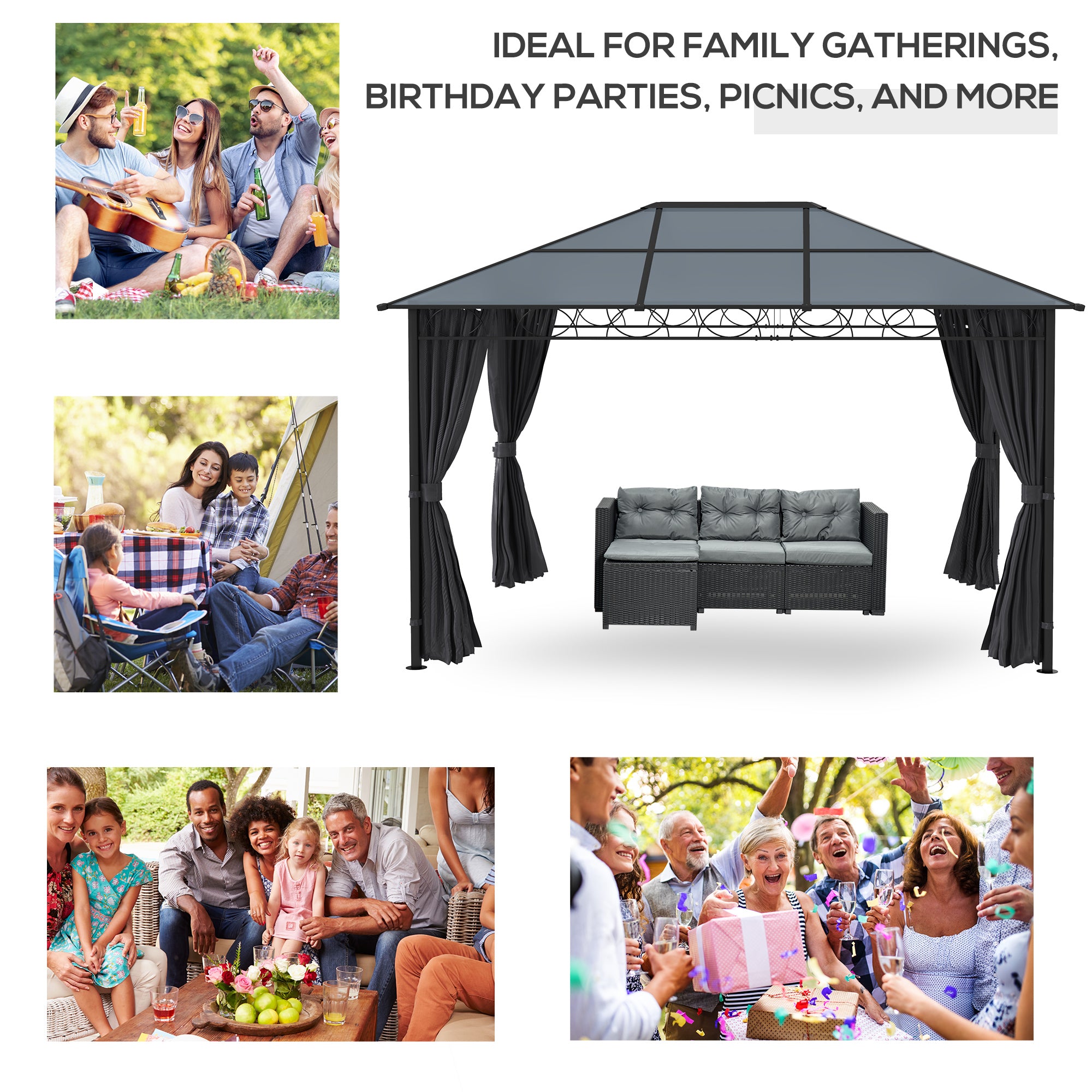 Social gatherings under the Outsunny 10' x 10' Hardtop Gazebo, ideal for family parties, picnics, and celebrations.