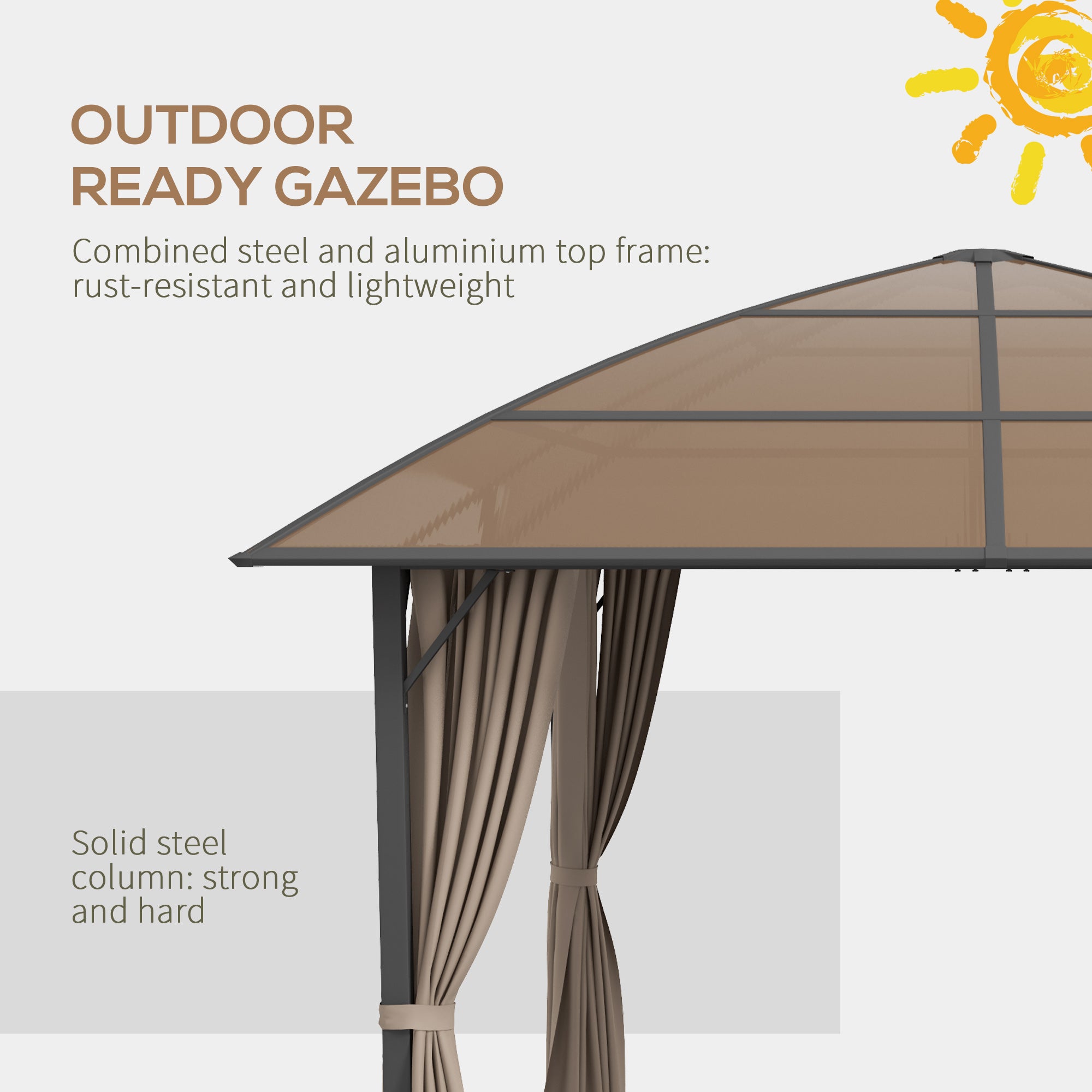 Outsunny 10' X 10' Hardtop Gazebo showcasing a lightweight, rust-resistant steel and aluminum frame, perfect for outdoor gatherings.