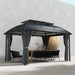 Stylish setup of the Outsunny 13' x 10' Double Roof Gazebo featuring a dining table and chairs, ideal for garden gatherings.