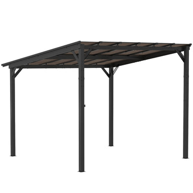 Outsunny 10' x 10' Waterproof Hardtop Gazebo showcasing its stylish design and durable structure, perfect for outdoor spaces with UPF 50+ UV protection and wind resistance features.