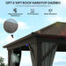 Outsunny 10' x 12' Hardtop Gazebo showcasing a durable galvanized steel roof highlighted with features like high temperature resistance, UV protection, and water resistance.