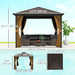 Dimensions of the Outsunny 10' x 10' Hardtop Aluminum Gazebo with Mosquito Netting, showcasing its spacious design next to modern outdoor furniture.