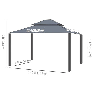 Dimensions of the Outsunny 10' x 12' Hardtop Gazebo, detailing the size and height for outdoor gatherings.