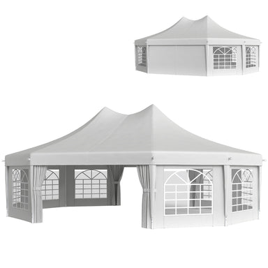 29.2x21.3Ft High Peak Decagonal Party Tent showcasing its removable walls and elegant design, perfect for weddings and events from Dream Yard Oasis™.