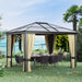 Outsunny 12' x 10' Hardtop Gazebo With Waterproof Aluminum Frame & UV-Blocking Polycarbonate Roof, featuring elegant curtains and a spacious seating arrangement in a lush garden setting.