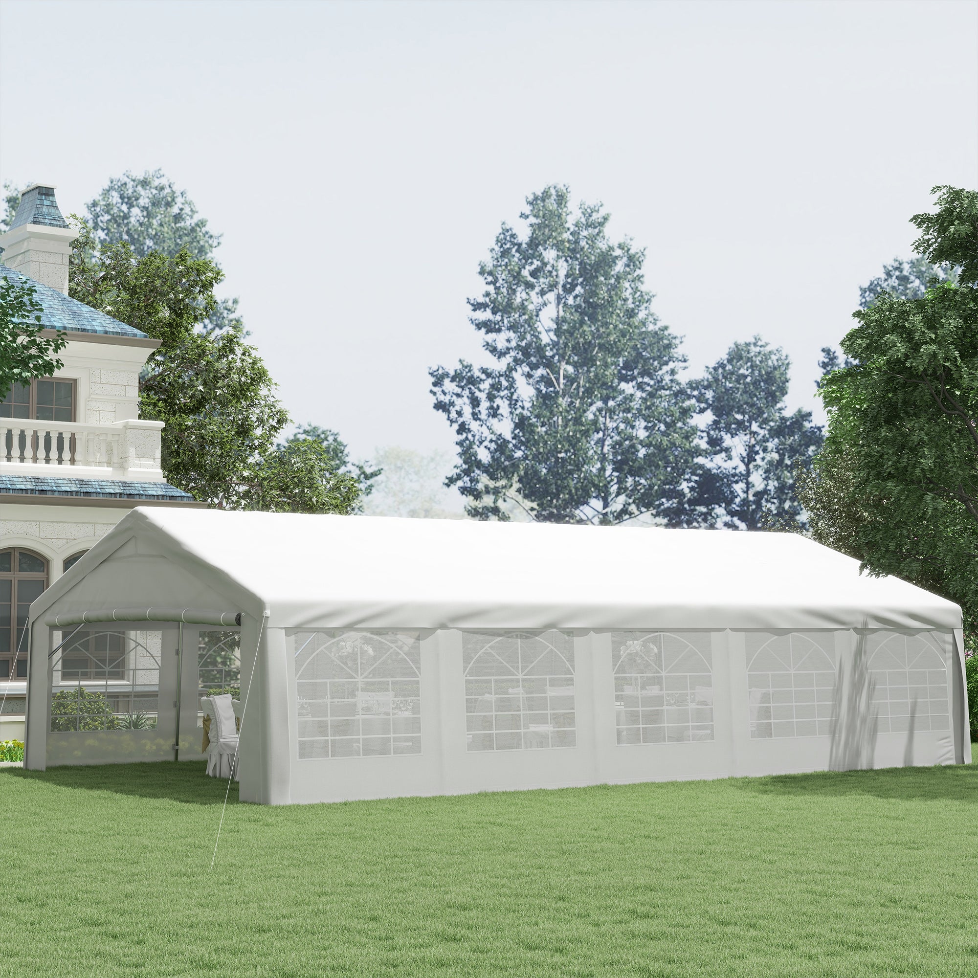 Outsunny 33'X20' Heavy Duty Carport & Party Tent by Dream Yard Oasis, displayed in a spacious outdoor setting, perfect for gatherings and protection.